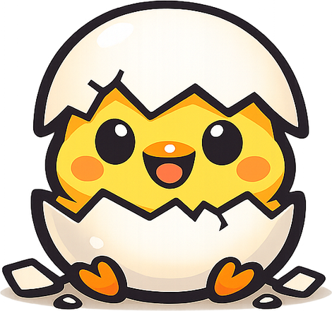piyaklabs mascot, a chick hatching from an egg